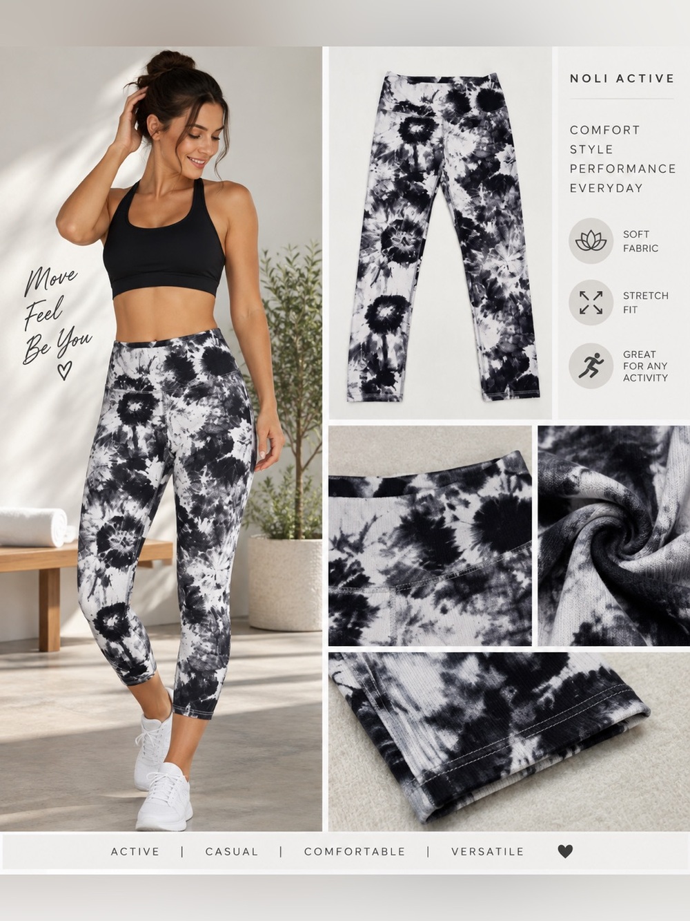 Noli Active Marbled Tie Dye Black White Capri Leggings Size S